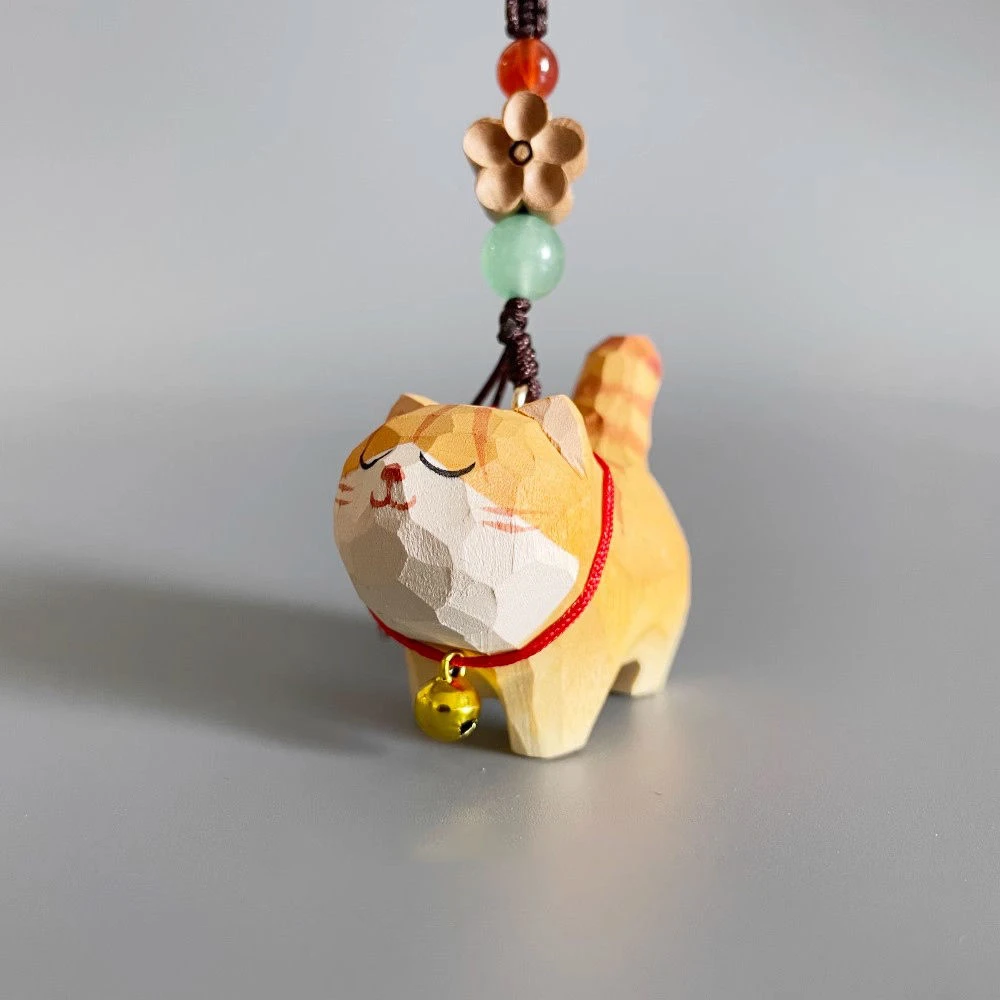 手工木雕萌宠胖橘钥匙扣挂件创意桃木梅花书包汽车车内饰品挂件