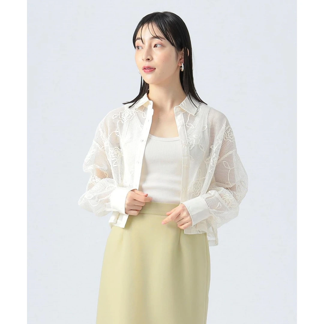 【MonTendre】春夏新款 B 重工蕾丝气质镂空圆领百搭时尚纯色衬衫