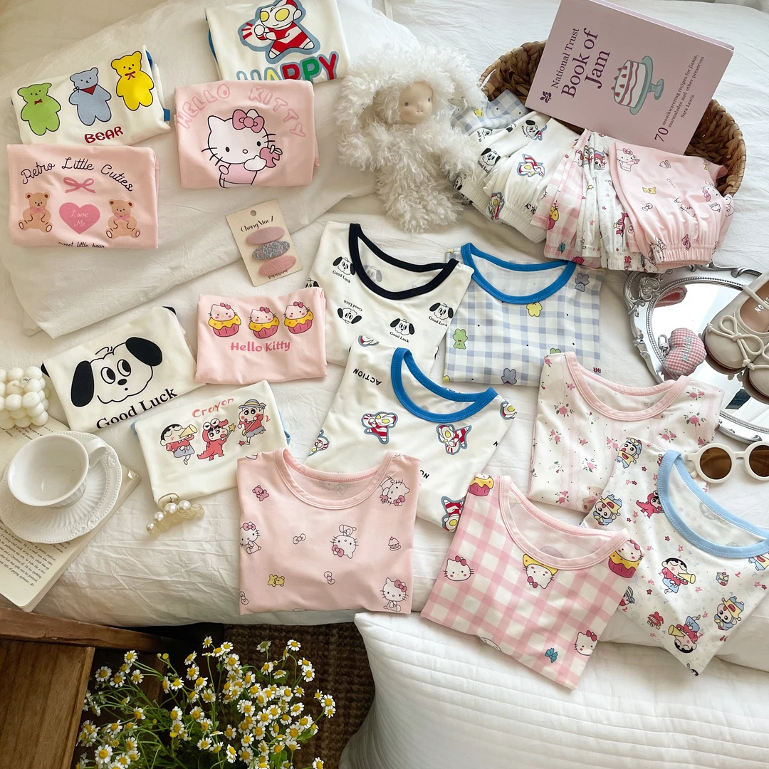 【下单立送背心】三件装儿童七分袖七分裤优可丝7A艾草抗菌家居套装