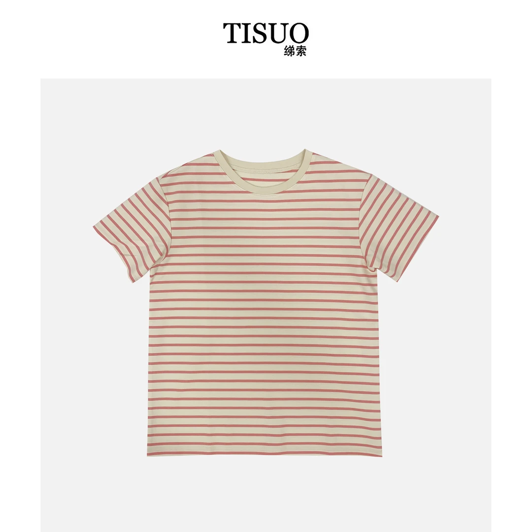 TISUO/绨索 香草粉条纹修身半袖 TS306602