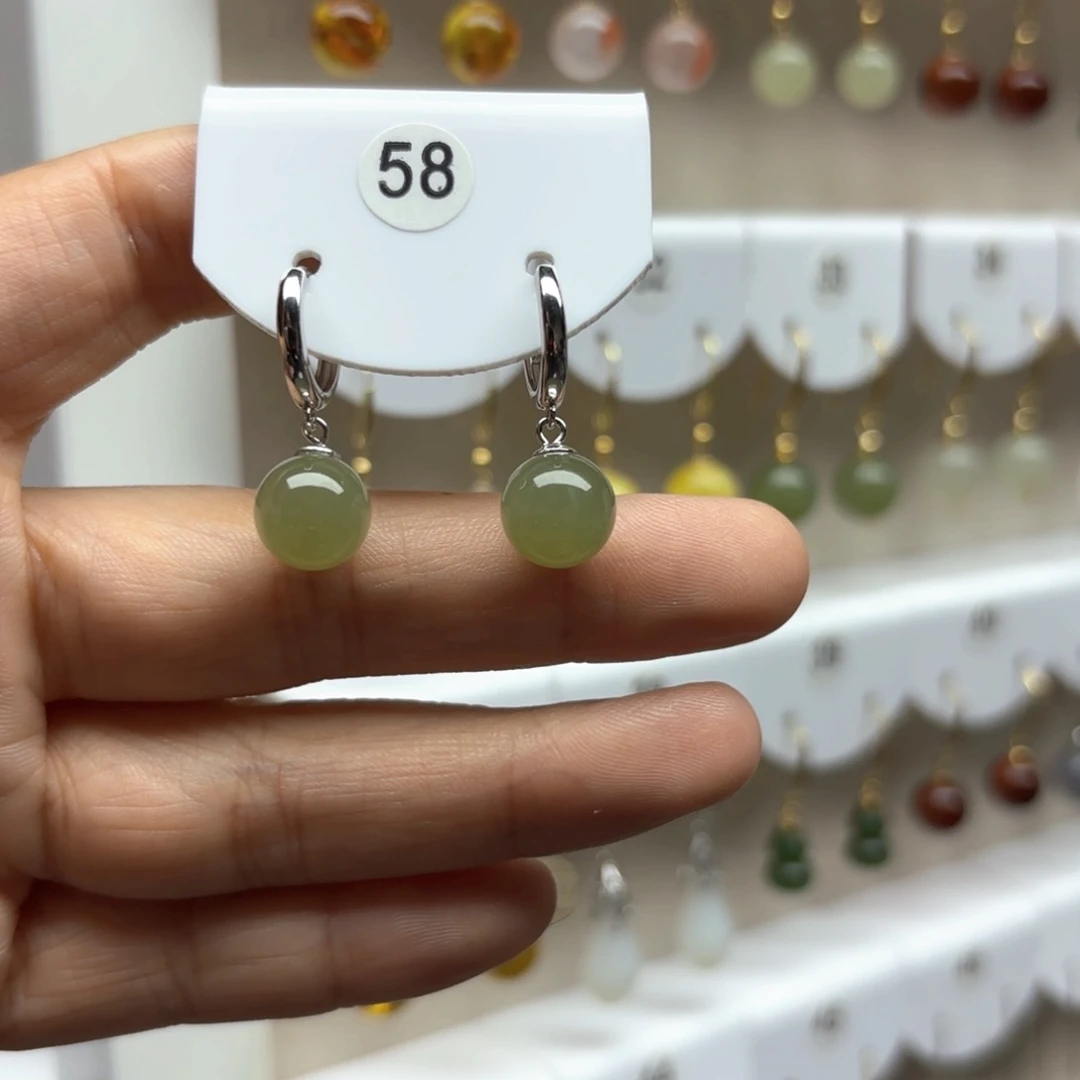 和田玉银S925镶嵌耳饰