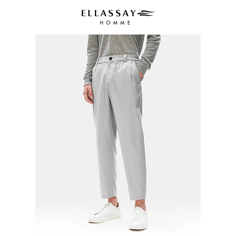 ELLASSAY歌力思男装夏季雨露麻棉薄款透气斜纹休闲裤EME351K02100