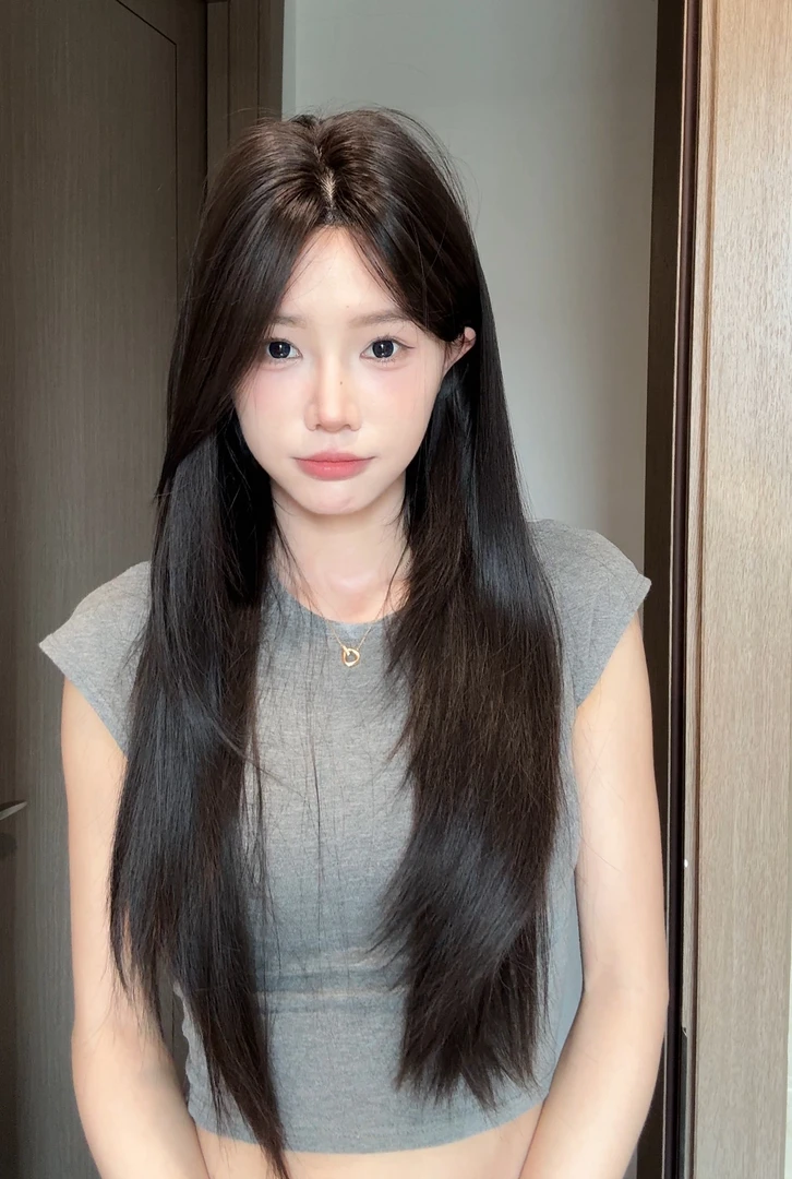 《不用修的中分高层次》高层次全头套前额蕾丝中分长直发