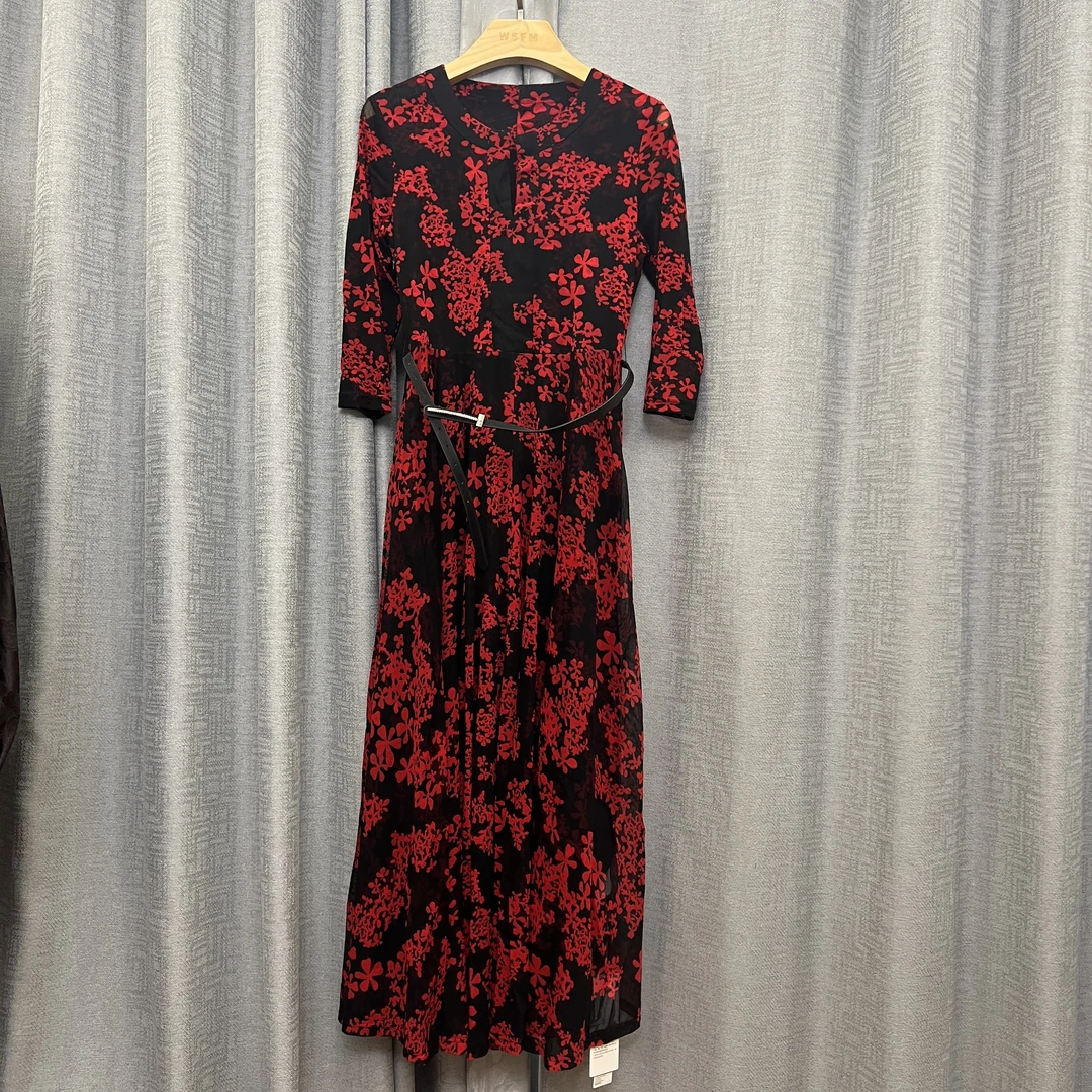 五色风马连衣裙SJ25A9201气质轻奢女士红色长款