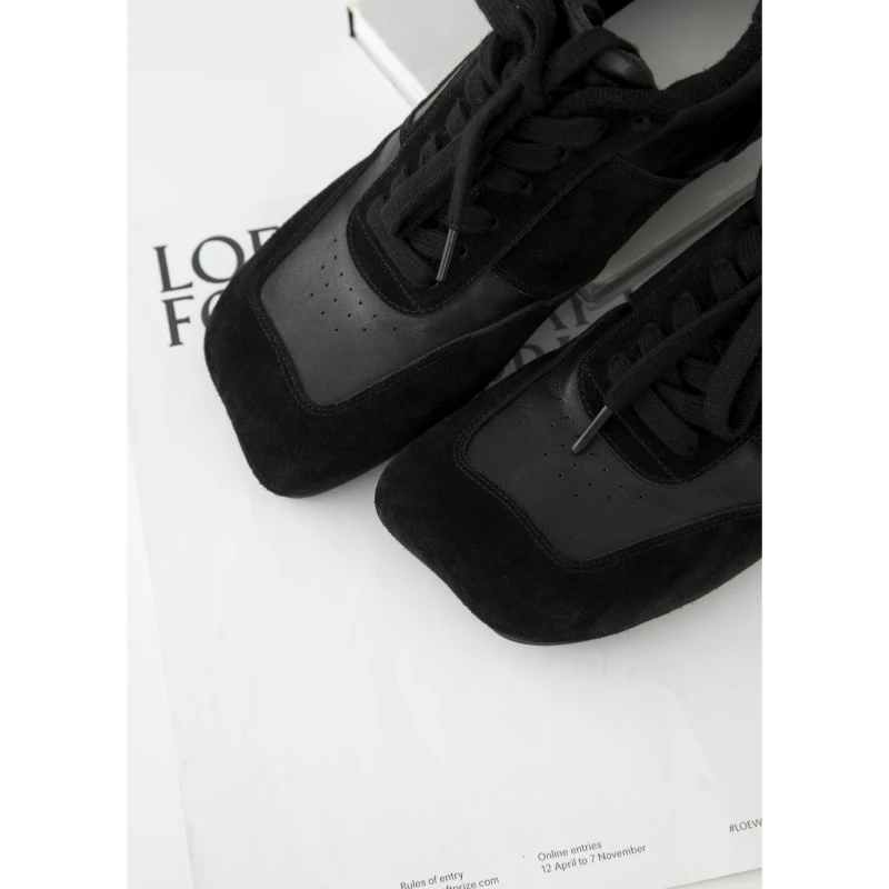 BAYBERYL老贝方头黑色系带拼皮百搭平底春时尚休闲鞋DD5A0622-1/7