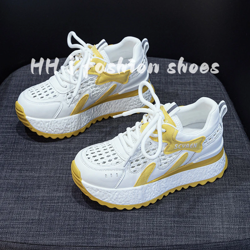 小个子增高阿甘鞋女2025新款厚底小白鞋时尚百搭编织透网面老爹鞋