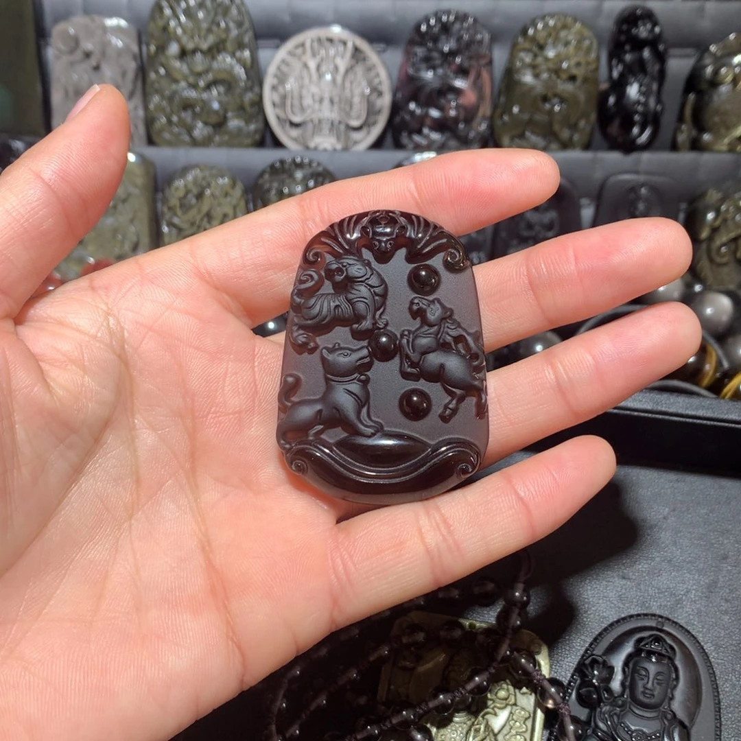 黑曜岩吊坠(赠链)未镶嵌粉****条珠链