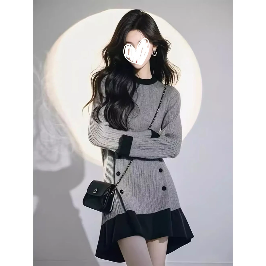 小香风高级感超好看气质针织连衣裙慵懒风短裙子女2025秋冬季新款