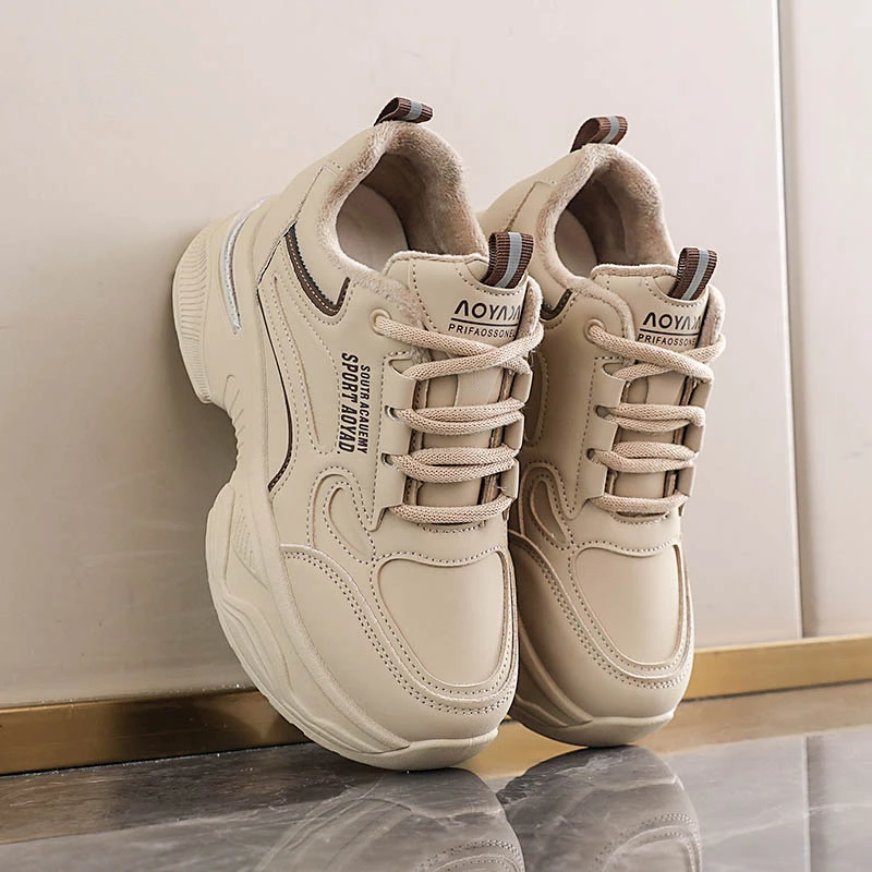 增高8CM厚底小白鞋春秋爆款皮面休闲运动鞋小个子坡跟轻便老爹鞋