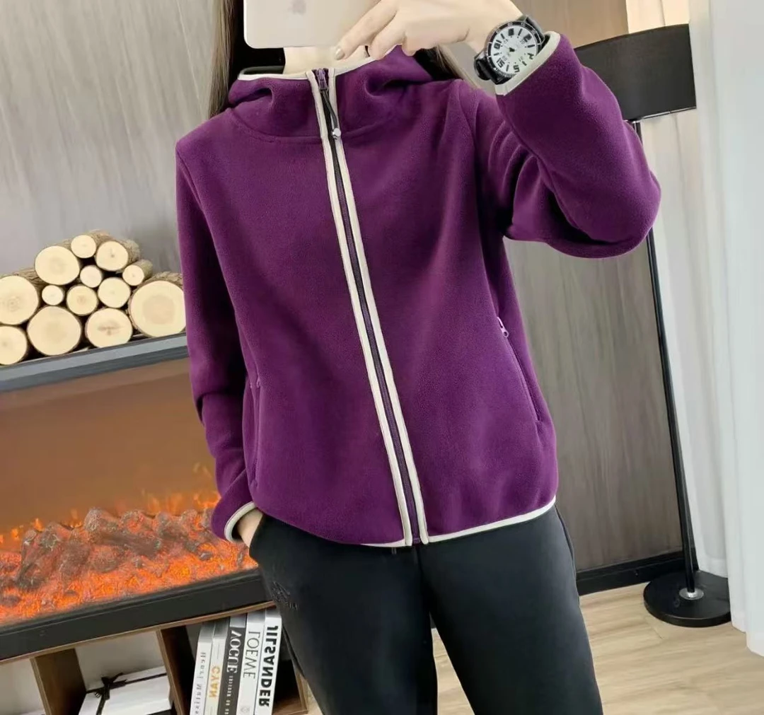 秋冬连帽女士加厚防风保暖外套休闲开衫卫衣