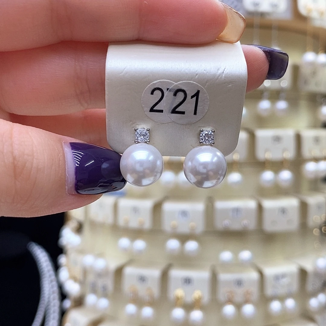 耳饰银S925镶嵌淡水珍珠