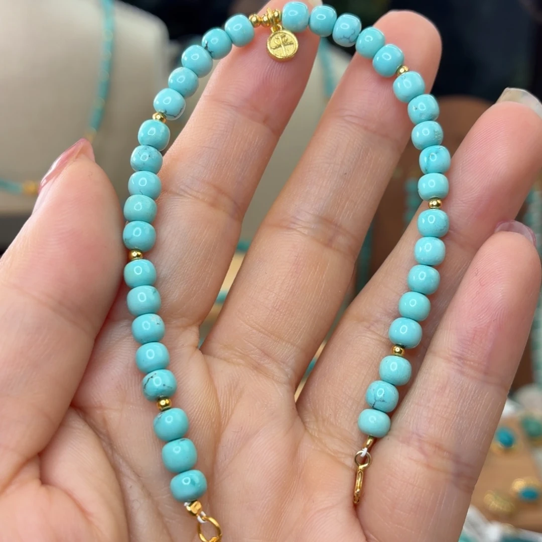 绿松石银S925镀金镶嵌手链