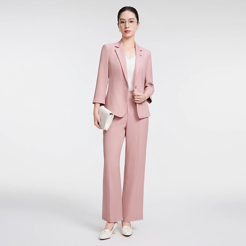 【100醋酸】赢智尚百搭粉色七分袖西装外套女2025春新款ZA02139
