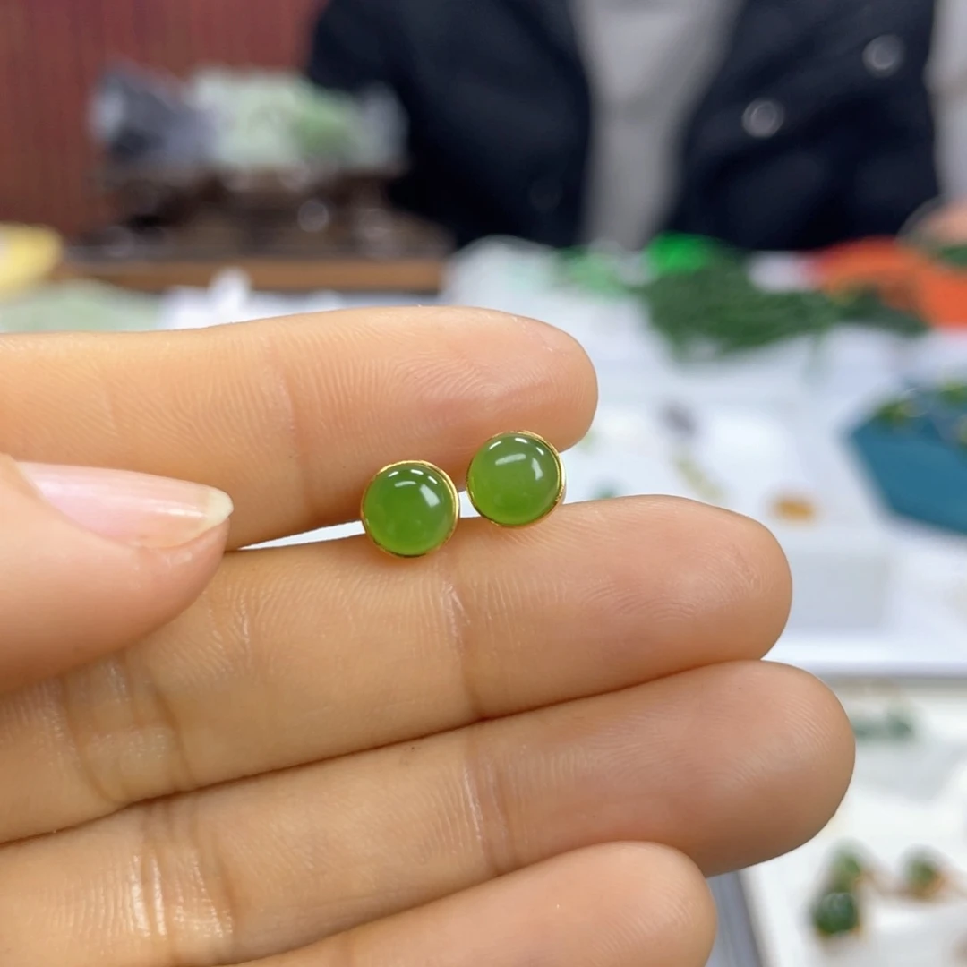 和田玉耳饰18K金镶嵌高****凉