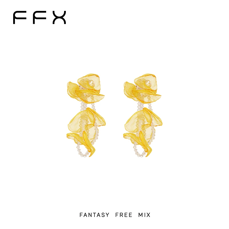 铜合金仿水晶耳饰 弗弗西FFX【梦里花】仙仙布艺串珠流苏度假风耳环