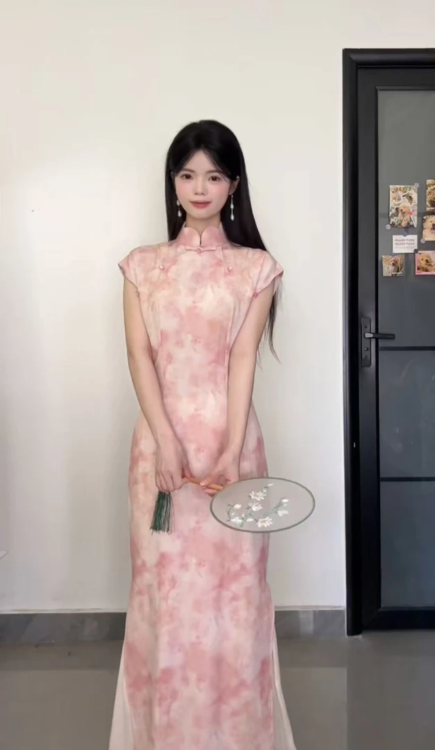 【春庭雪】上上签夏季新款粉色改良少女旗袍新中式日常 单层衣长130