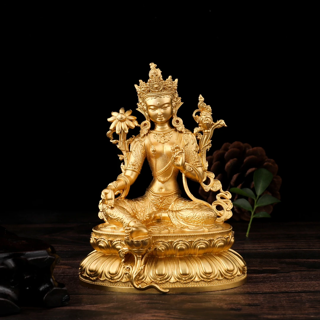 黄铜绿度母佛像白铜镀银藏传密宗家居玄关办公室摆件父母长辈供奉