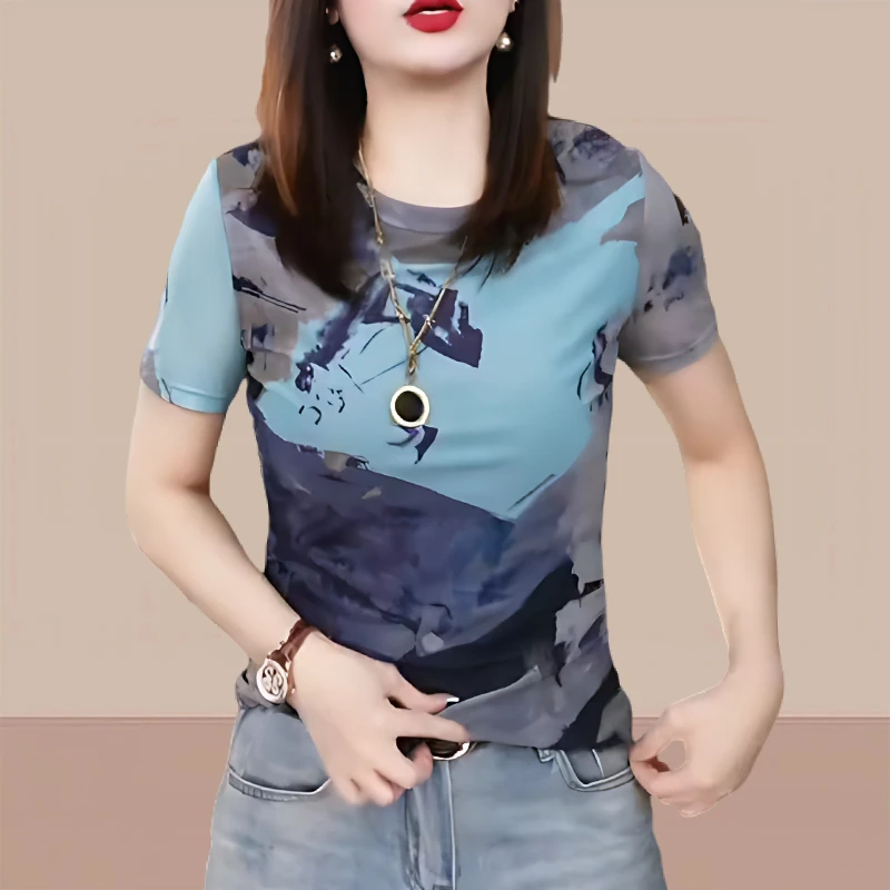 春游出行衣服2025夏季显瘦漂亮小衫时尚个性国风扎染印花短袖T恤