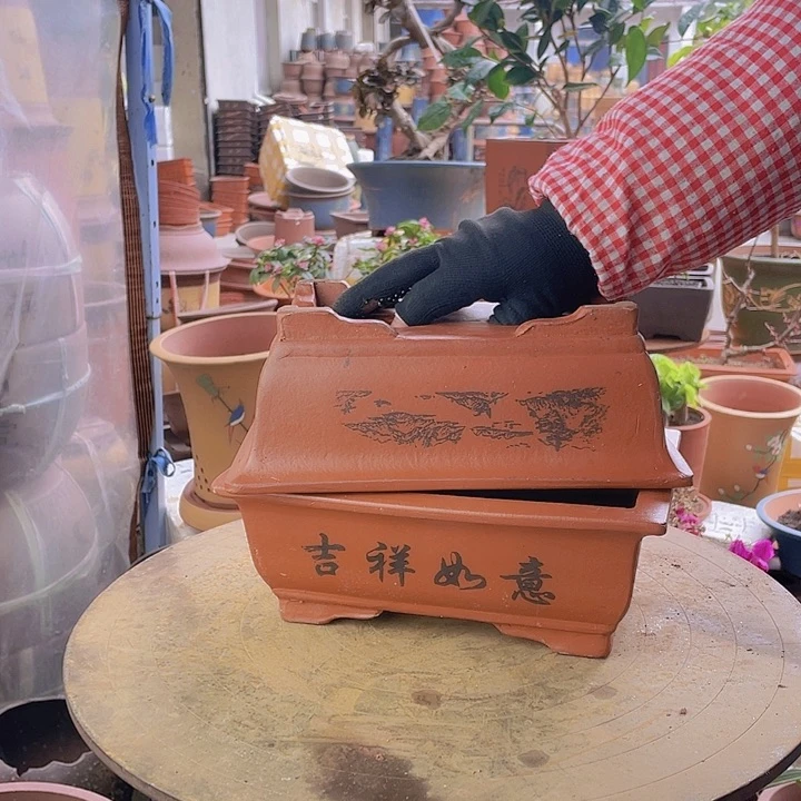 紫砂红色马槽26+26花盆花盆