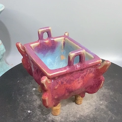 摆件钧窑四方鼎造型精美