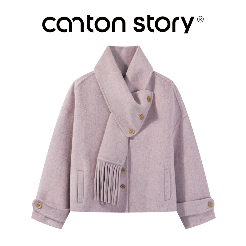 羊城故事可脱卸双面毛呢外套 Y24Y10x配围脖毛呢外套x668