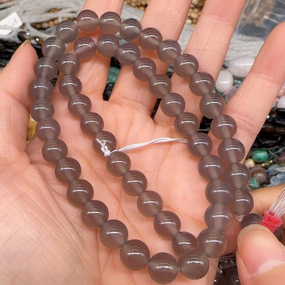 玛瑙/玉髓合金珠宝半成品烟灰玛瑙8mm一条