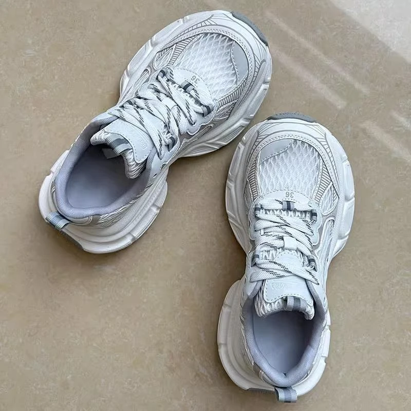 【FBZN官方正品】网鞋女透气网面2025超火老爹鞋女真皮超轻软底休