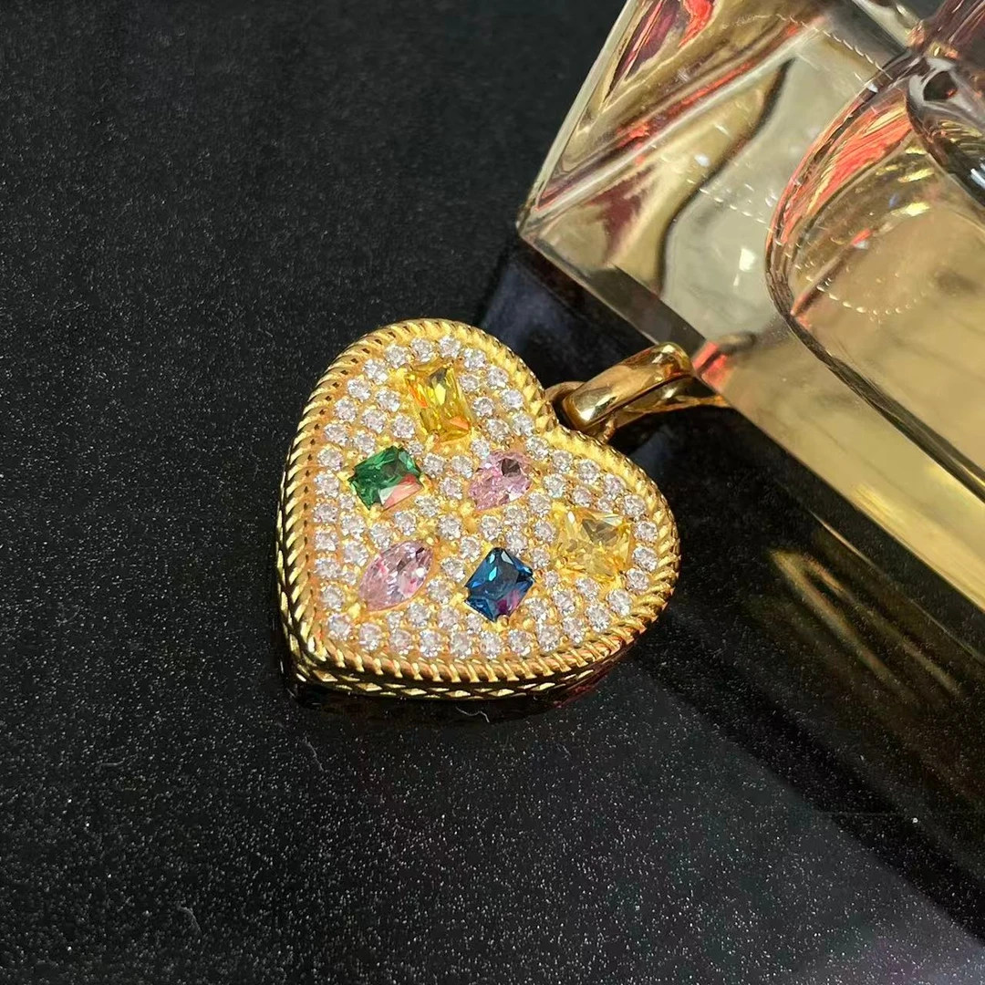 黄金999足金镶嵌爱心吊坠项链挂坠