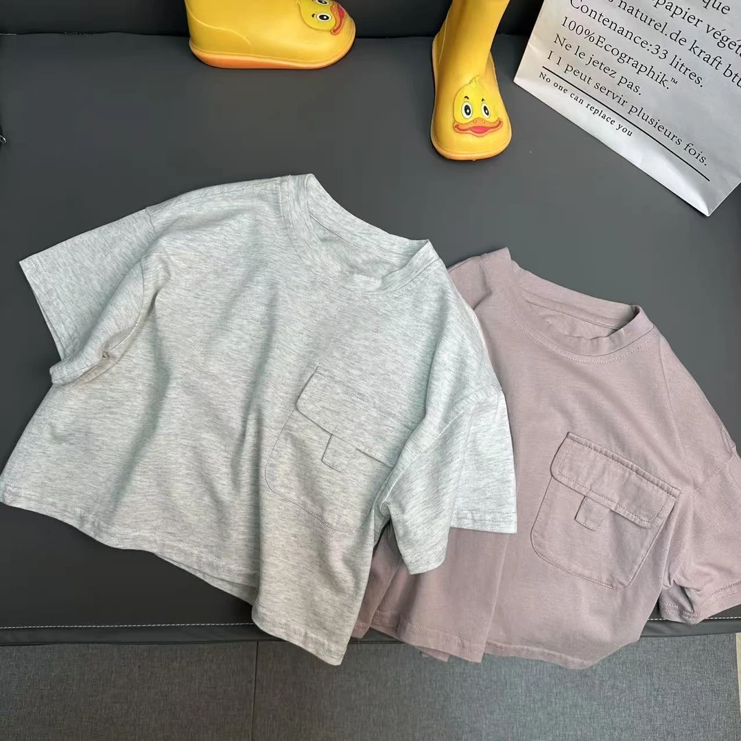 2025夏季新款男女童百搭纯色简约短袖T恤25051