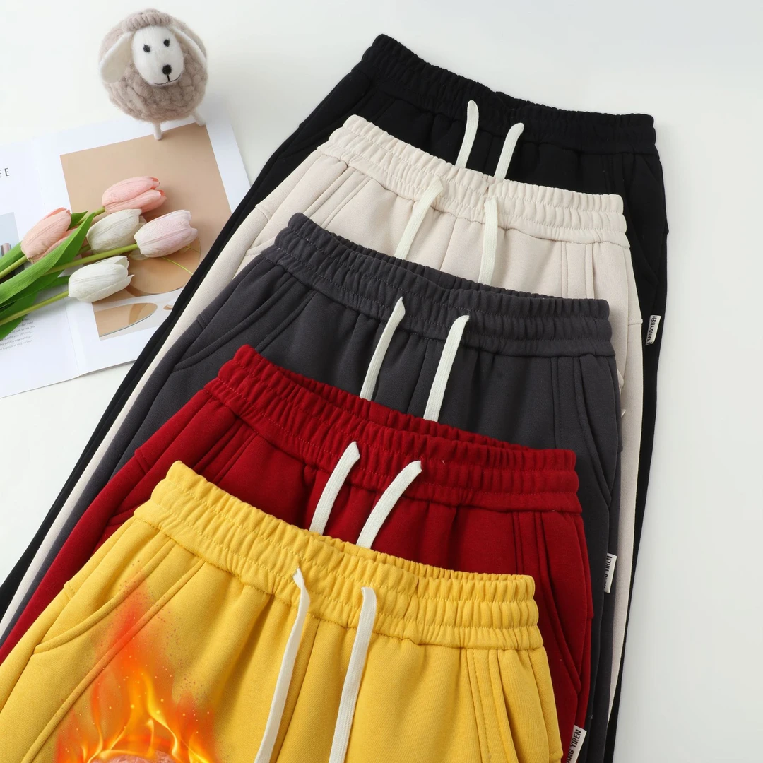 （特厚长毛绒）冬季加绒加厚时尚情侣款高腰保暖直筒束脚裤8