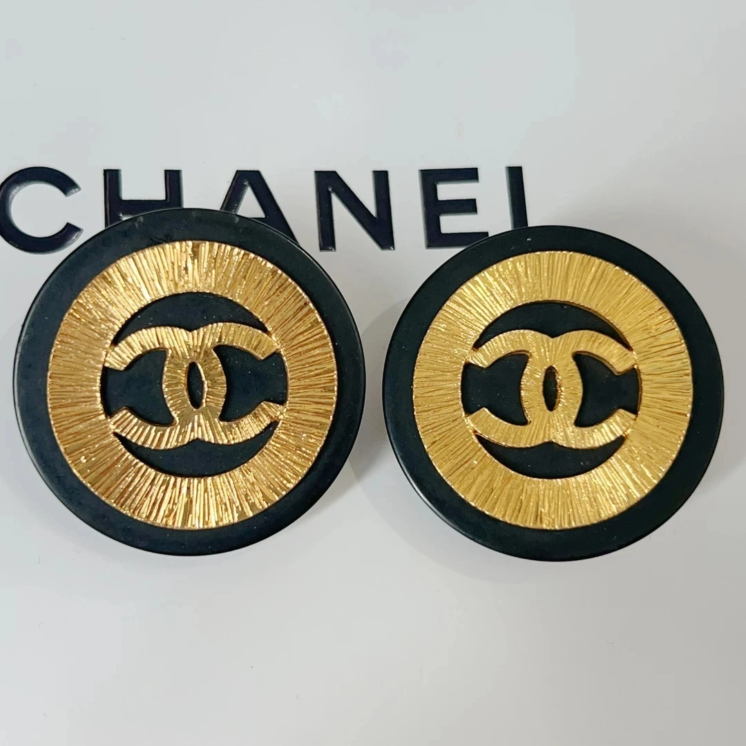 95新 Chanel/香奈儿 Chanel vintage香奈儿中古黑金拉丝耳夹