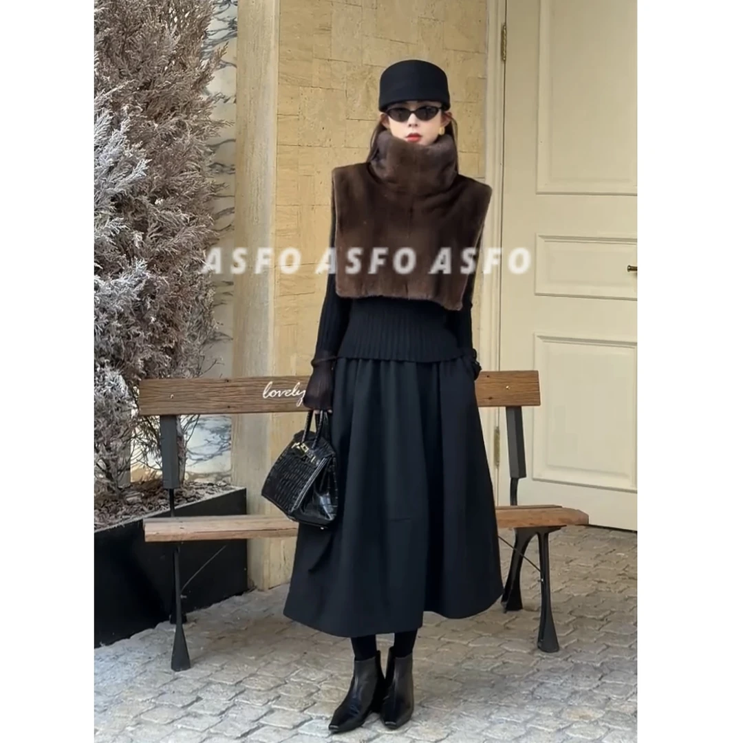 【AS灯笼花】25新经典精致松紧腰显瘦百搭羊毛半身裙AS25QDQ04314