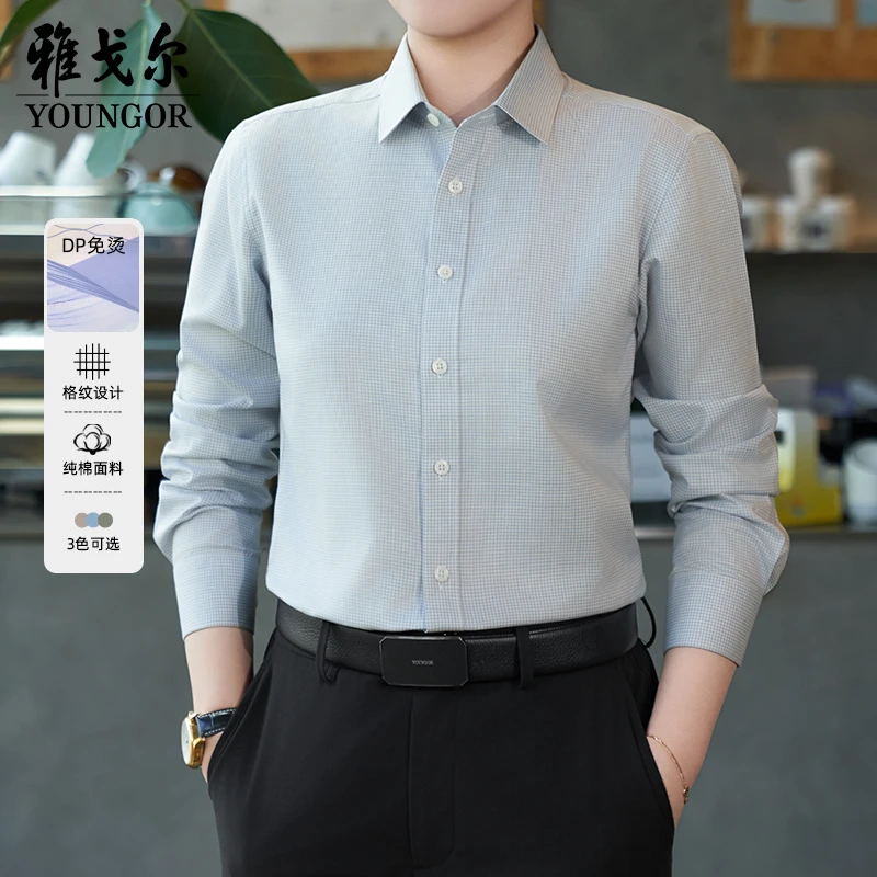 【全棉+DP免烫】雅戈尔秋新款男士商务休闲格纹经典长袖衬衫119722