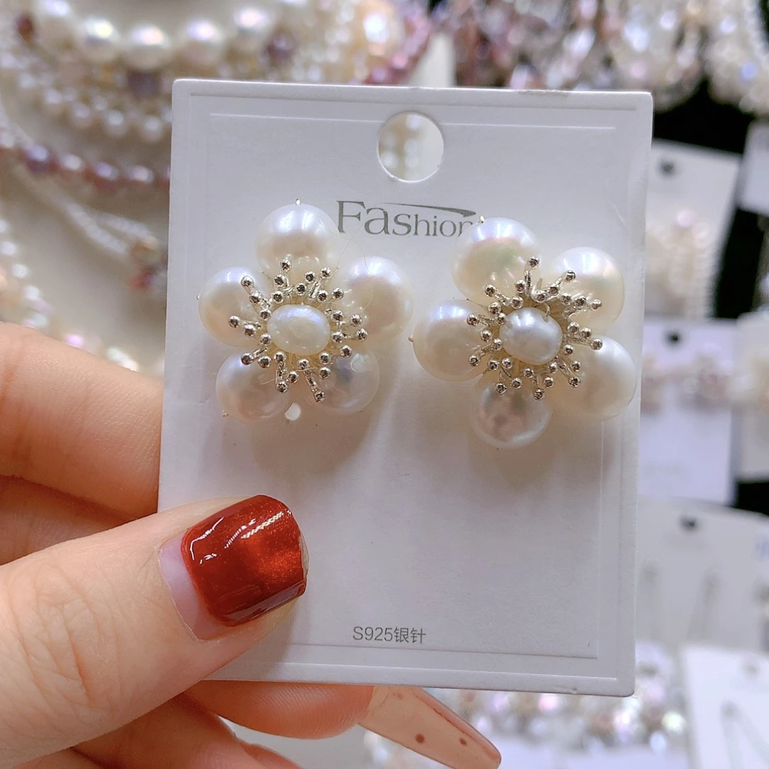 银S925镶嵌耳饰淡水珍珠
