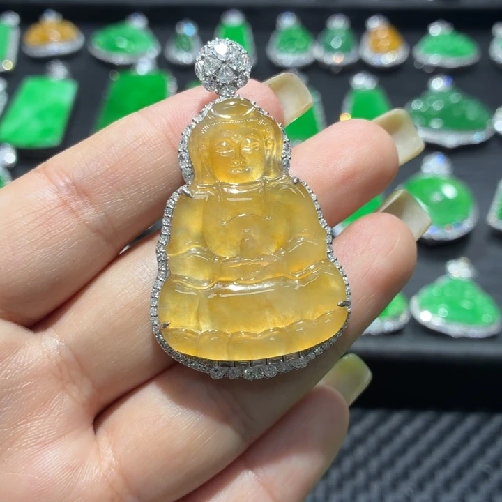 翡翠18K金镶嵌吊坠(不含链)90