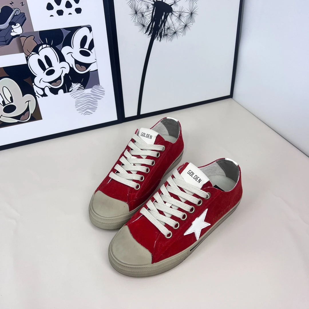 爆款秋季牛反绒软底软面韩版星星百搭做旧休闲小脏鞋低帮红色女款