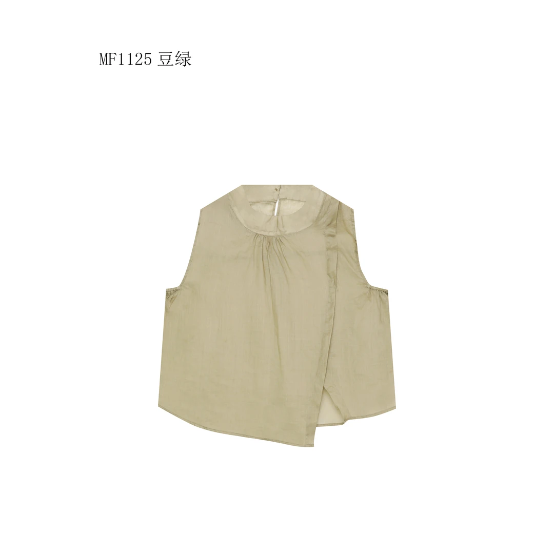 【麻訪家】MF1125豆绿文艺气质时尚百搭背心坎肩上衣