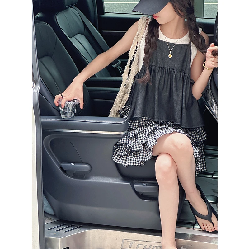 K28759复古女童吊带背心2025新款夏装儿童无袖上衣大童休闲衣服潮