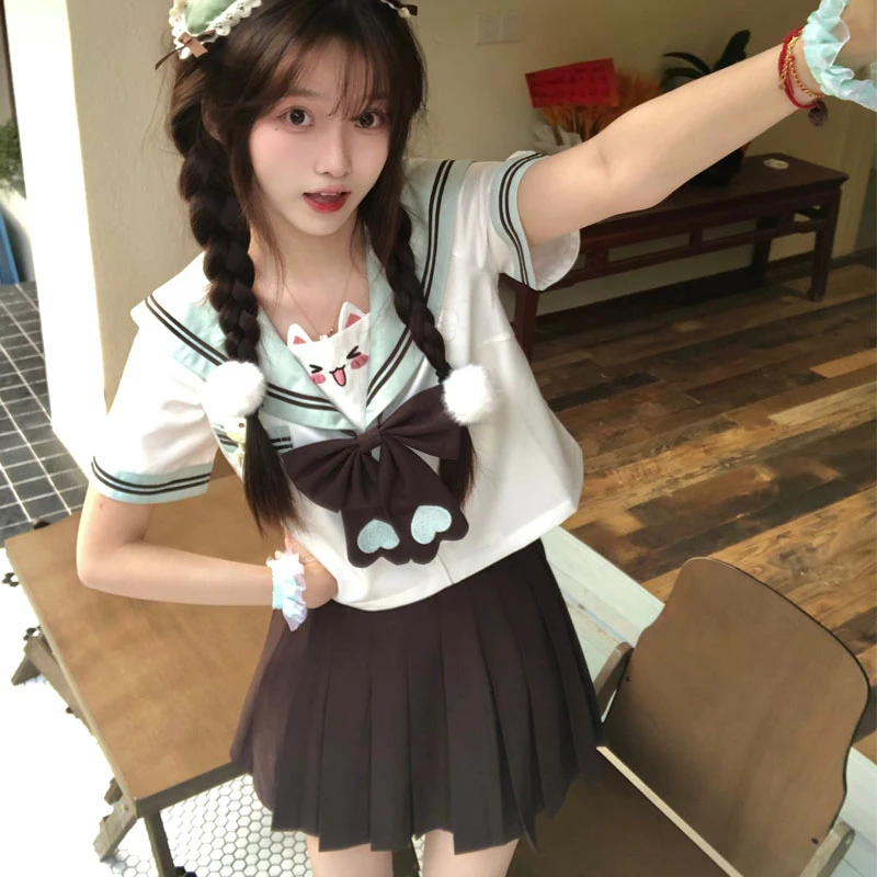 喵小果JK-巧小喵 原创水手服短袖可爱套装甜妹正版短款日系jk制服