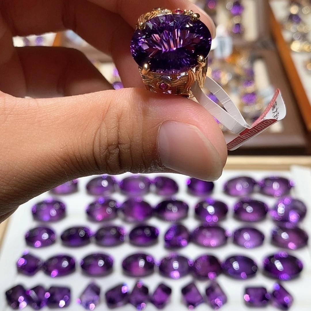 水晶戒指银S925镀金镶嵌