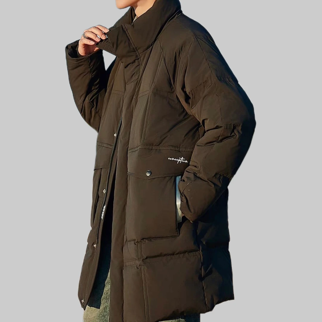 冬季中长款90白鸭绒男士高端羽绒服保暖立领外套