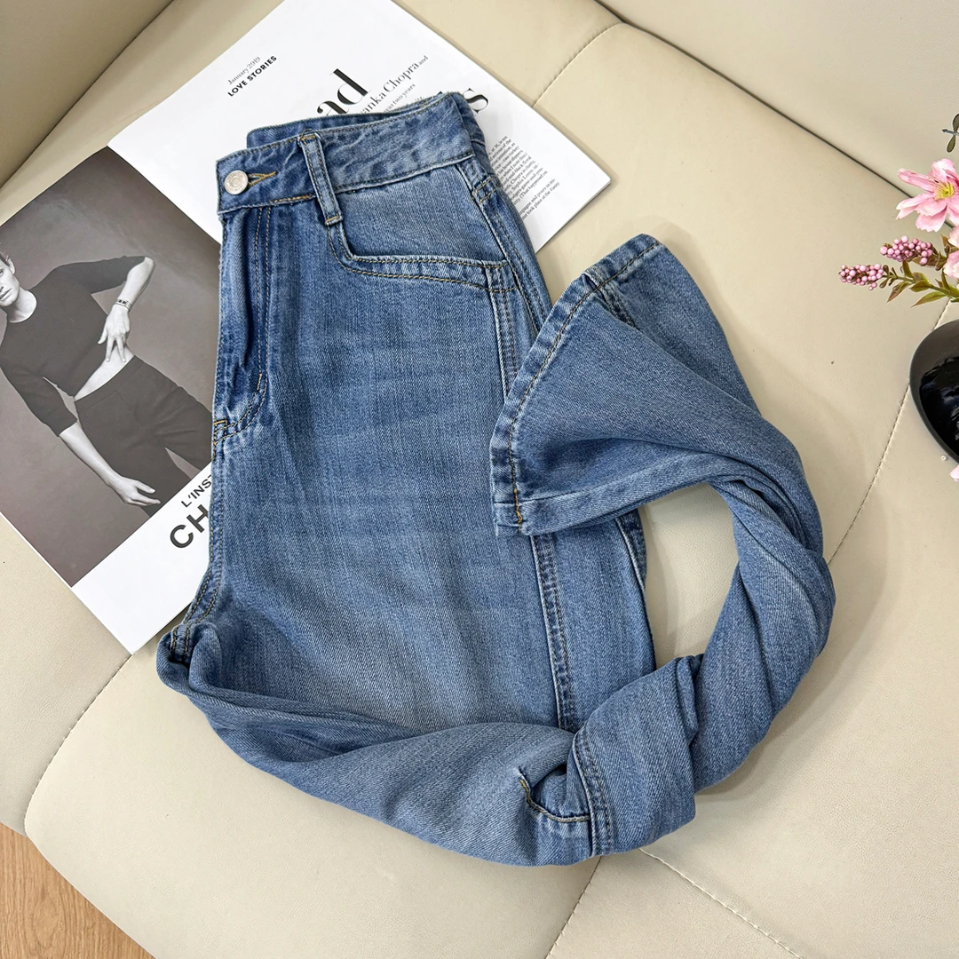 莱赛尔阔腿牛仔裤女2025宽松高腰垂感百搭拖地显瘦直筒76209