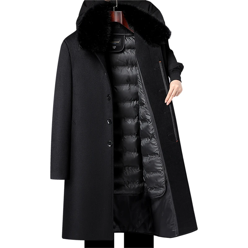 中老年男士长款大衣爸爸冬装外套内胆可拆卸羊毛冬装大衣外套加厚
