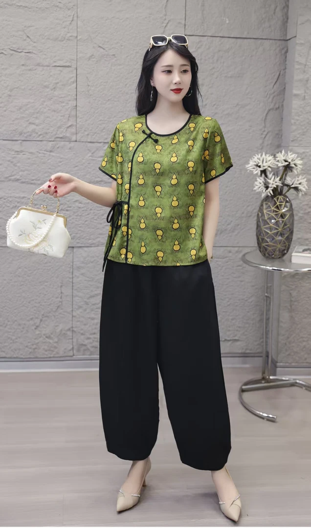 JYC2527（聚水潭）印花时尚中国风新复古风碎花圆领宽松女士丝丝衣