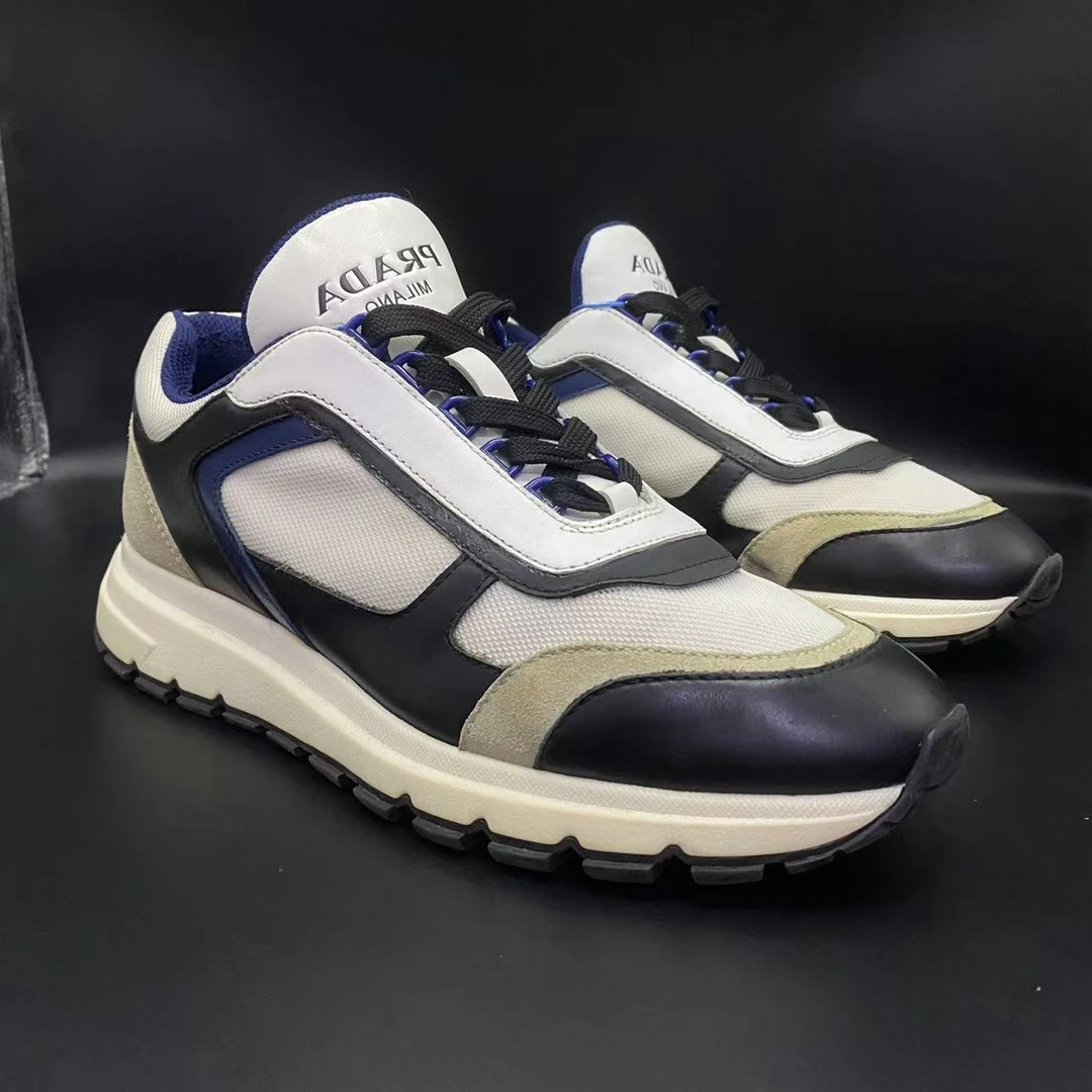 95新 Prada/普拉达 【AO福利】41欧码 男士白蓝休闲运动鞋uu153