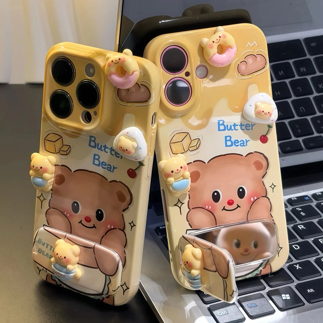 奥菲顿黄油小熊公仔支架适用苹果16菲林手机壳华为p70vivoppo小米