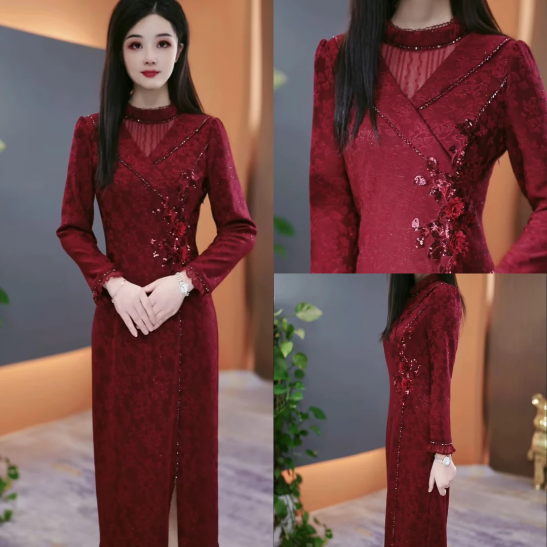 冬季加绒加厚连衣裙2025秋季气质韩版显瘦百搭收腰裙子YX25K3360