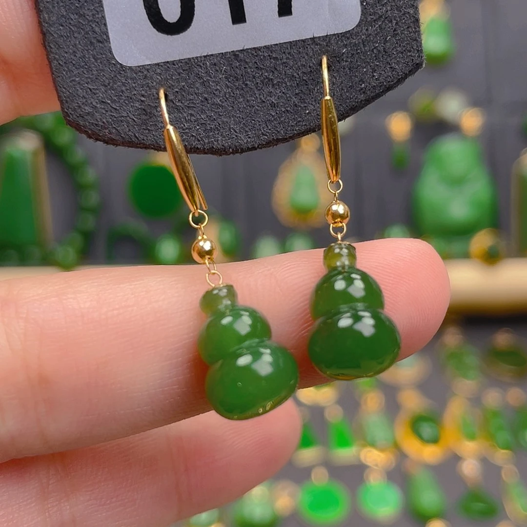 和田玉18K金镶嵌耳饰598