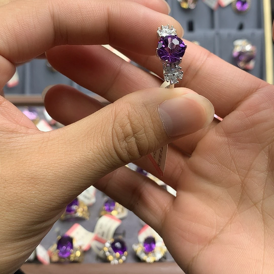 水晶银S925镀金镶嵌戒指