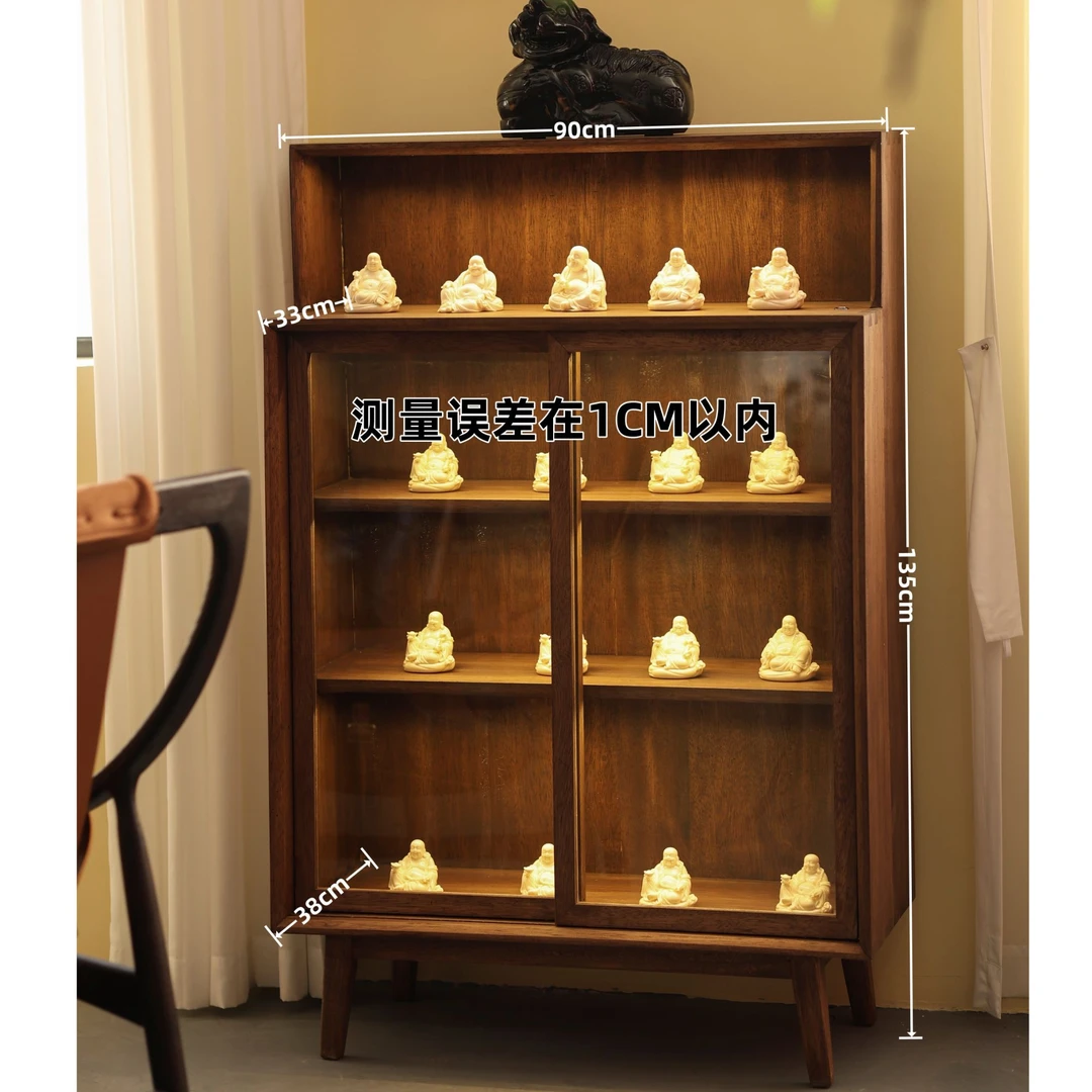 135*90茶室设计茶空间实木老槠木推拉门展示收纳柜边柜自带灯带